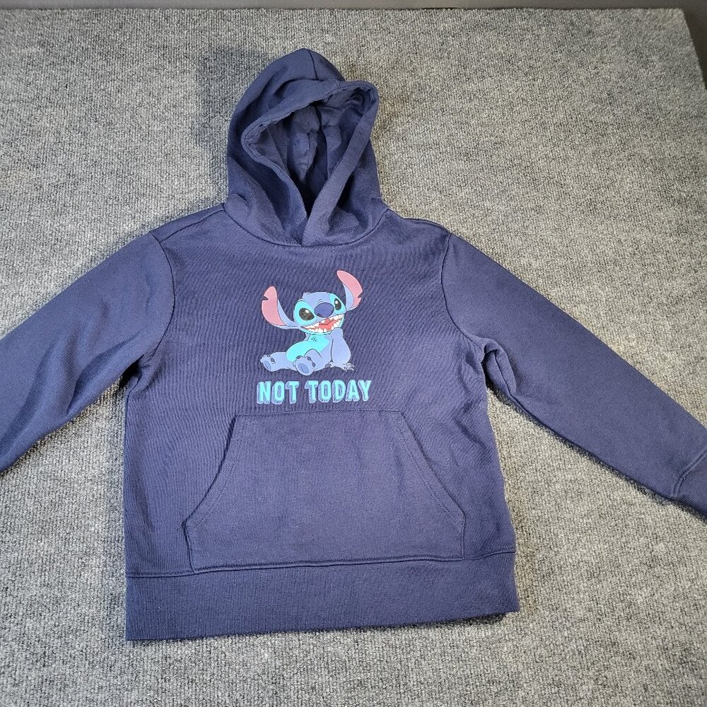 Disney Stitch Hoodie Blue Kids Unisex Size 8 Long Sleeve Hooded Sweatshirt